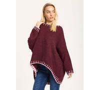 Liquorish Burgundy Wool Blend Jumper Pink Trim Burgundy One Size