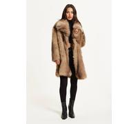 Liquorish Camel Faux Fur Midi Coat Camel S