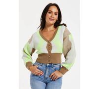 Liquorish Women's Cardigan In Brown, Green & Cream in Brown | Size: Large Liquorish Brown L
