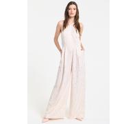 Liquorish Champagne Jacquard Wide Leg Jumpsuit In Cream Cream