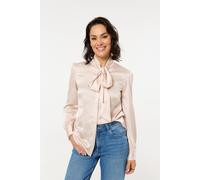 Liquorish Champagne Satin Pussybow Blouse In Beige Beige