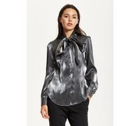 Liquorish Charcoal Metallic Pussybow Blouse In Grey Grey