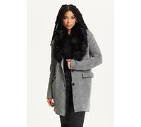 Liquorish Checked Coat With Faux Fur Collar In Black Black One Size