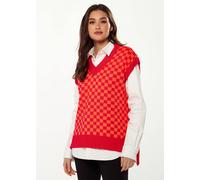 Liquorish Chequered Knitted Vest In Orange & Red Red One Size