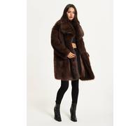 Liquorish Chocolate Brown Faux Fur Midi Coat Oversized Fit Brown