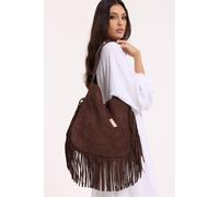 Liquorish Chocolate Suede Fringe Hobo Bag In Brown Brown