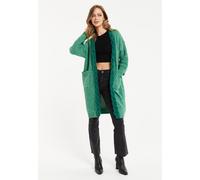 Liquorish Chunky Knit Open-Front Green Cardigan With Cable Detailing Green S/M