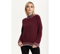 Liquorish Contrast Rib Wool Blend Jumper Burgundy Burgundy One Size