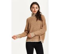 Liquorish Contrast Rib Wool Blend Jumper - Camel Camel One Size