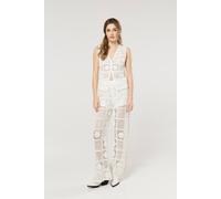 Liquorish Women's Cream Crochet Knit Wide Leg Trousers Liquorish Cream One Size