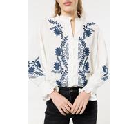 Liquorish Cream Embroidered Cotton Boho Blouse In White White
