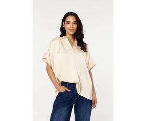 Liquorish Cream Satin V-Neck Short Sleeve Top Cream