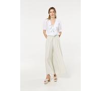 Liquorish Cream Smocked Wide Leg Trousers Cream