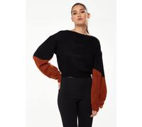 Liquorish Crop Jumper In Black With Contrast Sleeves In Brown Black One Size