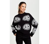 Liquorish Eye Pattern Jumper In Black Black M