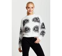 Liquorish Women's Eye Pattern Jumper In Black in White | Size: Small Liquorish White S