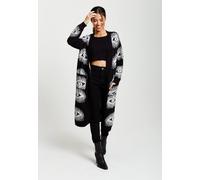Liquorish Eye Pattern Longline Cardigan In Black Black S