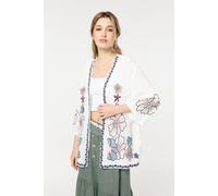 Liquorish Floral Embroidered Open Front Kimono In White White