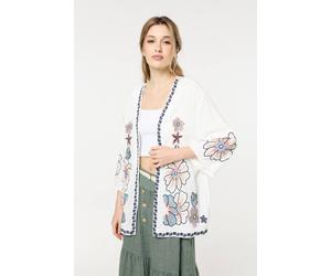 Liquorish Floral Embroidered Open Front Kimono In White White