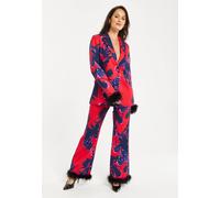 Liquorish Floral Print Blazer With Fluffy Trim In Red Red