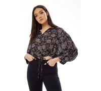 Liquorish Floral Print Crop Shirt In Black Black M