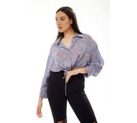 Liquorish Floral Print Crop Shirt In Lilac In Purple Purple M