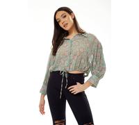 Liquorish Floral Print Crop Shirt Mint In Green Green M