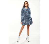 Liquorish Floral Print Smock Mini Dress With Peter Pan Collar In Blue Blue