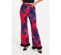 Liquorish Floral Print Tailored Trousers Fluffy Red 10