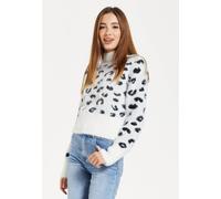 Liquorish Women's Fluffy Animal High Neck Jumper In Black & White | Size: Small Liquorish White S