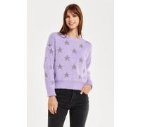 Liquorish Women's Fluffy Grey Star Pattern Jumper In Lilac | Size: Small Liquorish Lilac S