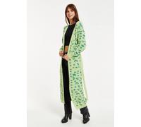 Liquorish Women's Fluffy Longline Cardigan In Green Animal Print | Size: Small Liquorish Green S