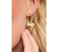 Liquorish Golden Heart Pearl Drop Earrings Gold