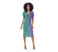 Liquorish Green And Purple Abstract Print Knot Front Midi Dress Multi