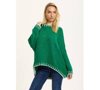 Liquorish Green Wool Blend Jumper White Trim Green