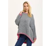 Liquorish Women's Grey Wool Blend Jumper Neon Pink Trim Liquorish Grey One Size
