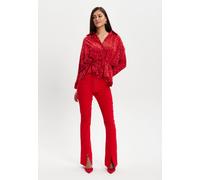 Liquorish Women's Heart Print Shirt With Long Sleeves & Tie Waist in Red | Size: 10 Liquorish Red 10