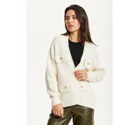 Liquorish Ivory Wool Blend Pearl Trim Cardigan In White White