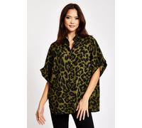 Liquorish Khaki Animal Print Shirt With Short Sleeves Khaki