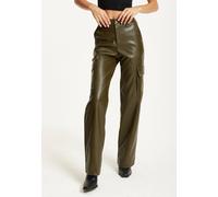 Liquorish Khaki Faux Leather Cargo Trousers Khaki S