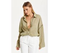 Liquorish Khaki Sheer Relaxed Fit Shirt In Green Green One Size