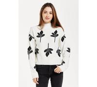Liquorish Women's Leaf Pattern High Neck Jumper in White | Size: Medium Liquorish White M