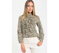 Liquorish Leopard Frill Front Long Sleeve Blouse In Beige Beige