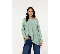 Liquorish Women's Light Green Off-Shoulder Relaxed Knit Jumper Liquorish Light Green One Size