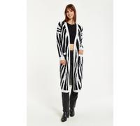 Liquorish Longline Cardigan In Black And White Zebra Pattern Black