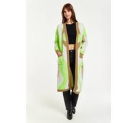 Liquorish Women's Longline Cardigan In Brown, Green & White in Brown | Size: Medium Liquorish Brown M