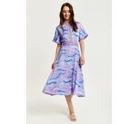 Liquorish Midi Abstract Zebra Print Dress With Mesh Detail In Lilac Lilac 12