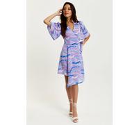 Liquorish Mini Abstract Zebra Print Wrap Dress In Lilac In Purple Purple 10