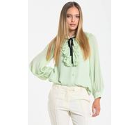 Liquorish Mint Tie Neck Pleated Sleeve Frill Blouse Mint 16