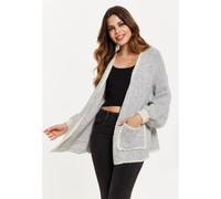 Liquorish Mohair Knitted Cardigan With Pockets In Grey Grey One Size